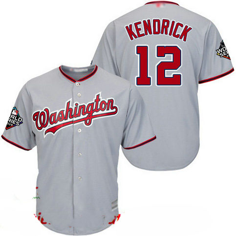 Nationals #12 Howie Kendrick Grey Cool Base 2019 World Series Champions Stitched Baseball Jersey