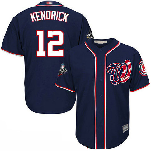 Nationals #12 Howie Kendrick Navy Blue Cool Base 2019 World Series Bound Stitched Baseball Jersey