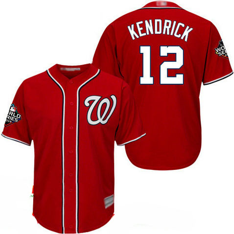 Nationals #12 Howie Kendrick Red Cool Base 2019 World Series Champions Stitched Baseball Jersey