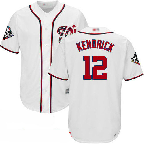 Nationals #12 Howie Kendrick White Cool Base 2019 World Series Champions Stitched Baseball Jersey