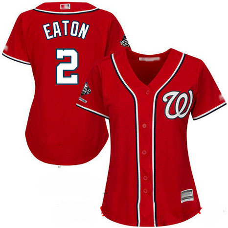 Nationals #2 Adam Eaton Red Alternate 2019 World Series Champions Women's Stitched Baseball Jersey