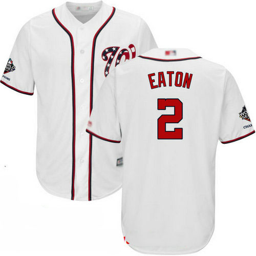 Nationals #2 Adam Eaton White Cool Base 2019 World Series Champions Stitched Youth Baseball Jersey