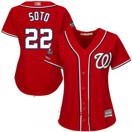 Nationals #22 Juan Soto Red Alternate 2019 World Series Champions Women's Stitched Baseball Jersey