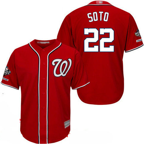 Nationals #22 Juan Soto Red Cool Base 2019 World Series Champions Stitched Youth Baseball Jersey