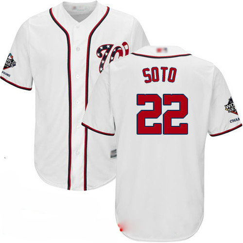 Nationals #22 Juan Soto White Cool Base 2019 World Series Champions Stitched Youth Baseball Jersey