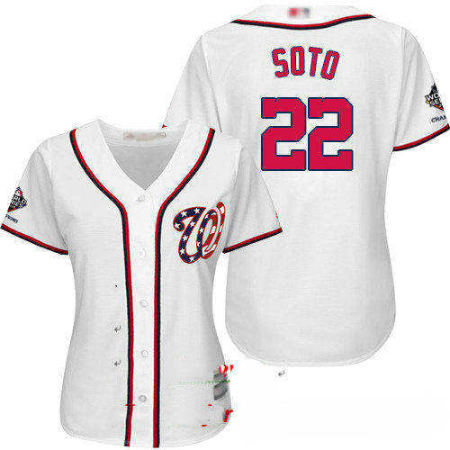 Nationals #22 Juan Soto White Home 2019 World Series Champions Women's Stitched Baseball Jersey