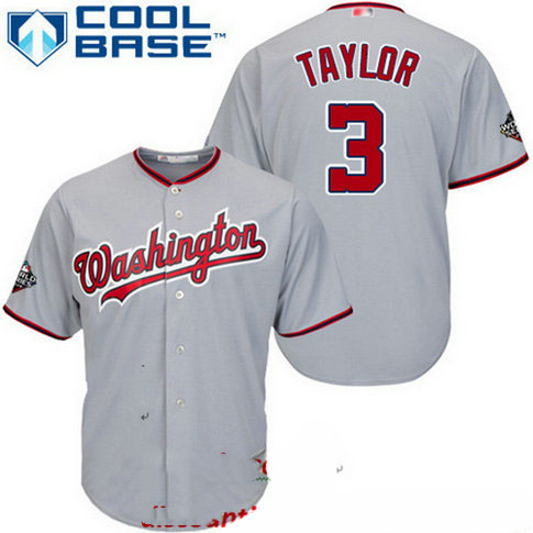 Nationals #3 Michael Taylor Grey Cool Base 2019 World Series Bound Stitched Youth Baseball Jersey