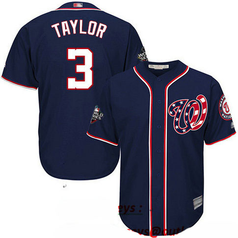Nationals #3 Michael Taylor Navy Blue Cool Base 2019 World Series Bound Stitched Youth Baseball Jersey