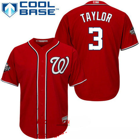 Nationals #3 Michael Taylor Red Cool Base 2019 World Series Bound Stitched Youth Baseball Jersey