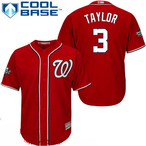 Nationals #3 Michael Taylor Red New Cool Base 2019 World Series Bound Stitched Baseball Jersey