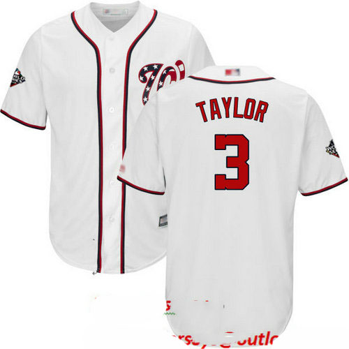 Nationals #3 Michael Taylor White Cool Base 2019 World Series Bound Stitched Youth Baseball Jersey