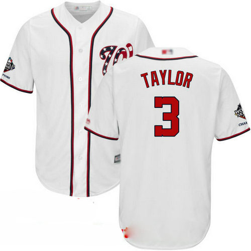 Nationals #3 Michael Taylor White New Cool Base 2019 World Series Champions Stitched Baseball Jersey