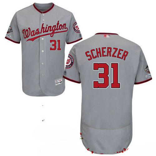 Nationals #31 Max Scherzer Grey Flexbase Authentic Collection 2019 World Series Champions Stitched Baseball Jersey