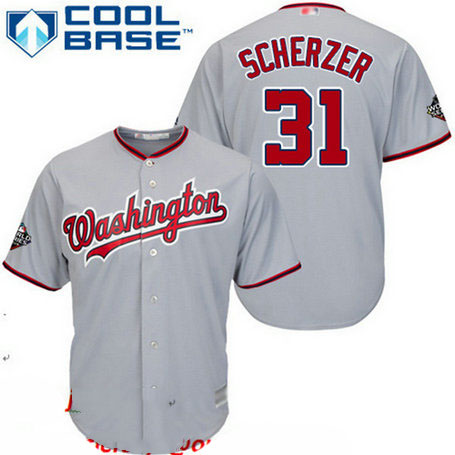 Nationals #31 Max Scherzer Grey New Cool Base 2019 World Series Bound Stitched Baseball Jersey