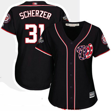 Nationals #31 Max Scherzer Navy Blue Alternate 2019 World Series Bound Women's Stitched Baseball Jersey