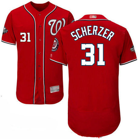 Nationals #31 Max Scherzer Red Flexbase Authentic Collection 2019 World Series Bound Stitched Baseball Jersey