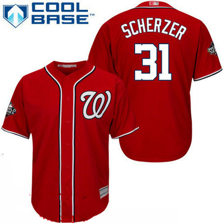 Nationals #31 Max Scherzer Red New Cool Base 2019 World Series Bound Stitched Baseball Jersey