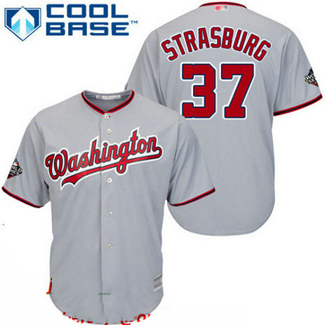 Nationals #37 Stephen Strasburg Grey New Cool Base 2019 World Series Bound Stitched Baseball Jersey