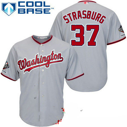 Nationals #37 Stephen Strasburg Grey New Cool Base 2019 World Series Champions Stitched Baseball Jersey
