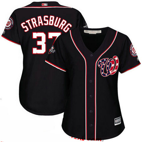 Nationals #37 Stephen Strasburg Navy Blue Alternate 2019 World Series Bound Women's Stitched Baseball Jersey