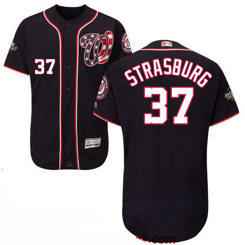 Nationals #37 Stephen Strasburg Navy Blue Flexbase Authentic Collection 2019 World Series Bound Stitched Baseball Jersey