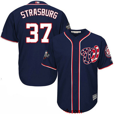 Nationals #37 Stephen Strasburg Navy Blue New Cool Base 2019 World Series Bound Stitched Baseball Jersey