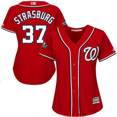 Nationals #37 Stephen Strasburg Red Alternate 2019 World Series Bound Women's Stitched Baseball Jersey