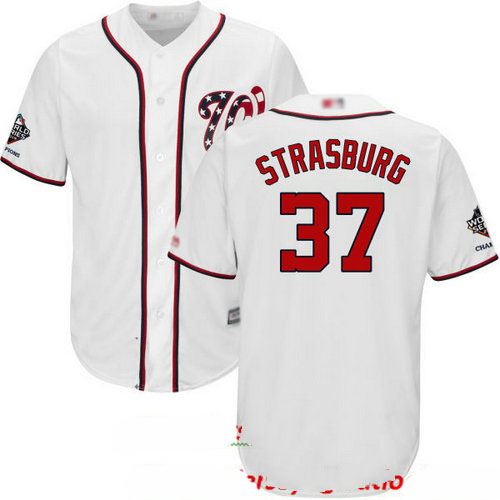 Nationals #37 Stephen Strasburg White New Cool Base 2019 World Series Champions Stitched Baseball Jersey