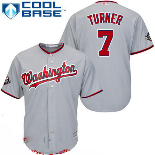 Nationals #7 Trea Turner Grey Cool Base 2019 World Series Bound Stitched Youth Baseball Jersey