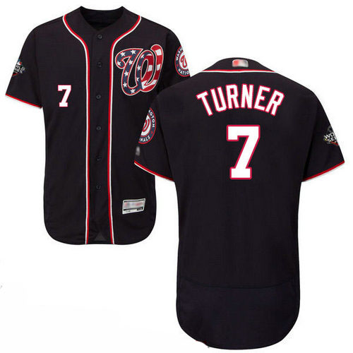 Nationals #7 Trea Turner Navy Blue Flexbase Authentic Collection 2019 World Series Bound Stitched Baseball Jersey