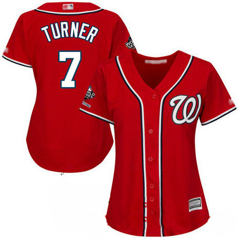 Nationals #7 Trea Turner Red Alternate 2019 World Series Champions Women's Stitched Baseball Jersey