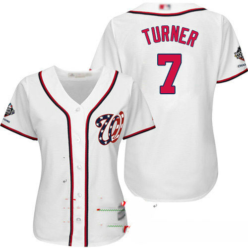 Nationals #7 Trea Turner White Home 2019 World Series Champions Women's Stitched Baseball Jersey