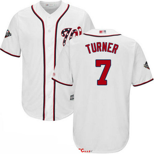 Nationals #7 Trea Turner White New Cool Base 2019 World Series Bound Stitched Baseball Jersey