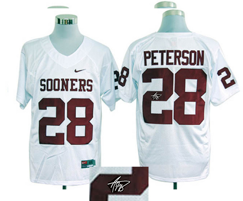 Ncaa Oklahoma Sooners #28 Adrian Peterson White signature jerseys