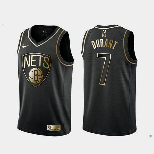 Nets 7 Kevin Durant Black Gold Nike Swingman Jersey