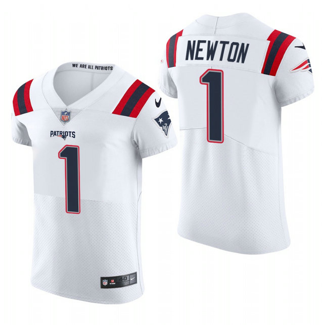 New England Patriots #1 Cam Newton Nike Men's White Team Color Men's Stitched NFL 2020 Vapor Untouchable Elite Jersey