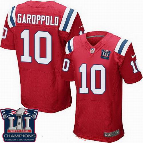 New England Patriots #10 Jimmy Garoppolo Red 2017 Super Bowl LI Champions Patch Elite Jersey