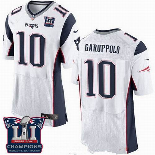 New England Patriots #10 Jimmy Garoppolo White 2017 Super Bowl LI Champions Patch Elite Jersey
