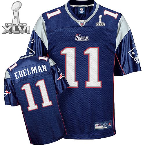 New England Patriots #11 Julian Edelman Dark Blue 2012 Super Bowl XLVI NFL Jersey