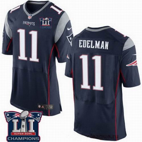 New England Patriots #11 Julian Edelman Navy Blue 2017 Super Bowl LI Champions Patch Elite Jersey