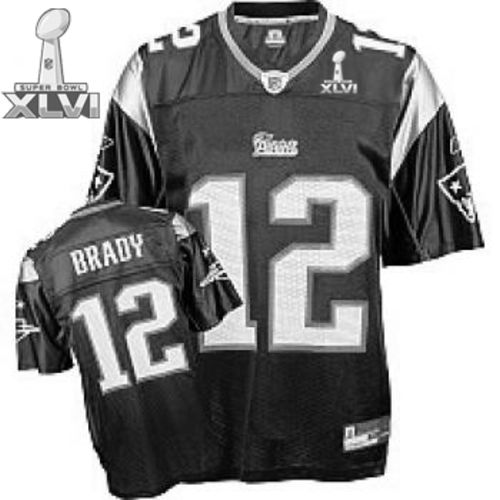 New England Patriots #12 Tom Brady Black Shadow 2012 Super Bowl XLVI NFL Jersey