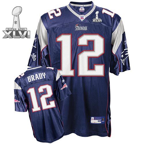 New England Patriots #12 Tom Brady Dark Blue 2012 Super Bowl XLVI NFL Jersey
