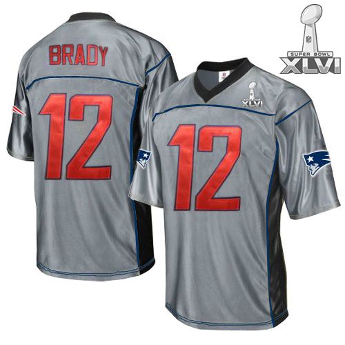 New England Patriots #12 Tom Brady Grey Shadow 2012 Super Bowl XLVI NFL Jersey