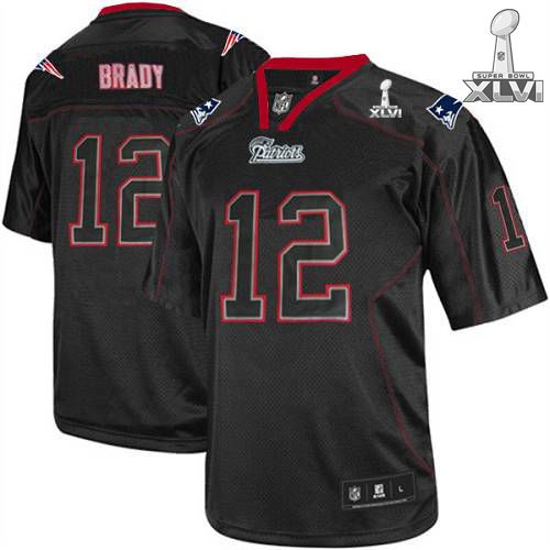 New England Patriots #12 Tom Brady Lights Out Black 2012 Super Bowl XLVI NFL Jersey