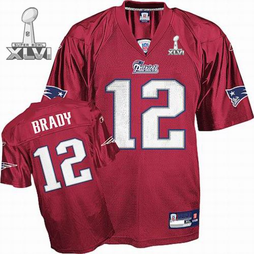 New England Patriots #12 Tom Brady Red QB Practice 2012 Super Bowl XLVI NFL Jersey