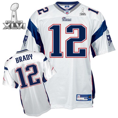 New England Patriots #12 Tom Brady White 2012 Super Bowl XLVI NFL Jersey