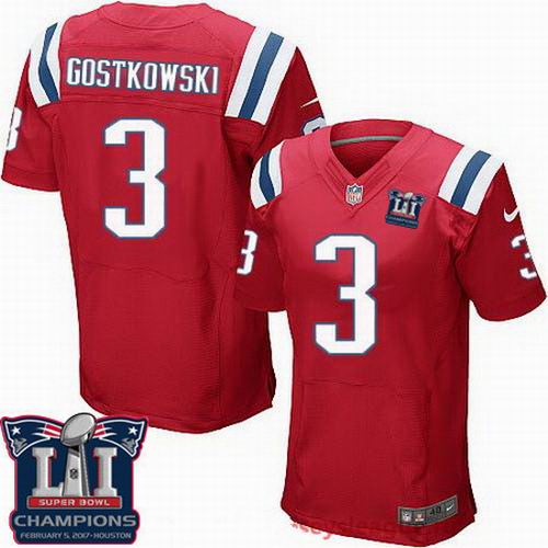 New England Patriots #3 Stephen Gostkowski Red 2017 Super Bowl LI Champions Patch Elite Jersey