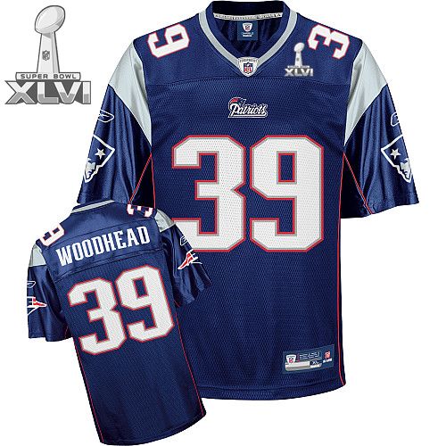 New England Patriots #39 Danny Woodhead Dark Blue 2012 Super Bowl XLVI NFL Jersey