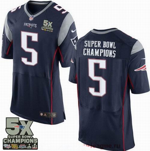 New England Patriots #5 Super Bowl Champions Navy Blue 5X Patch Elite Jersey