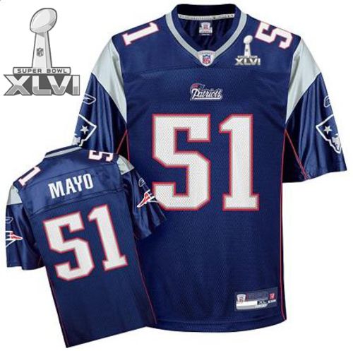 New England Patriots #51 Jerod Mayo Blue 2012 Super Bowl XLVI NFL Jersey